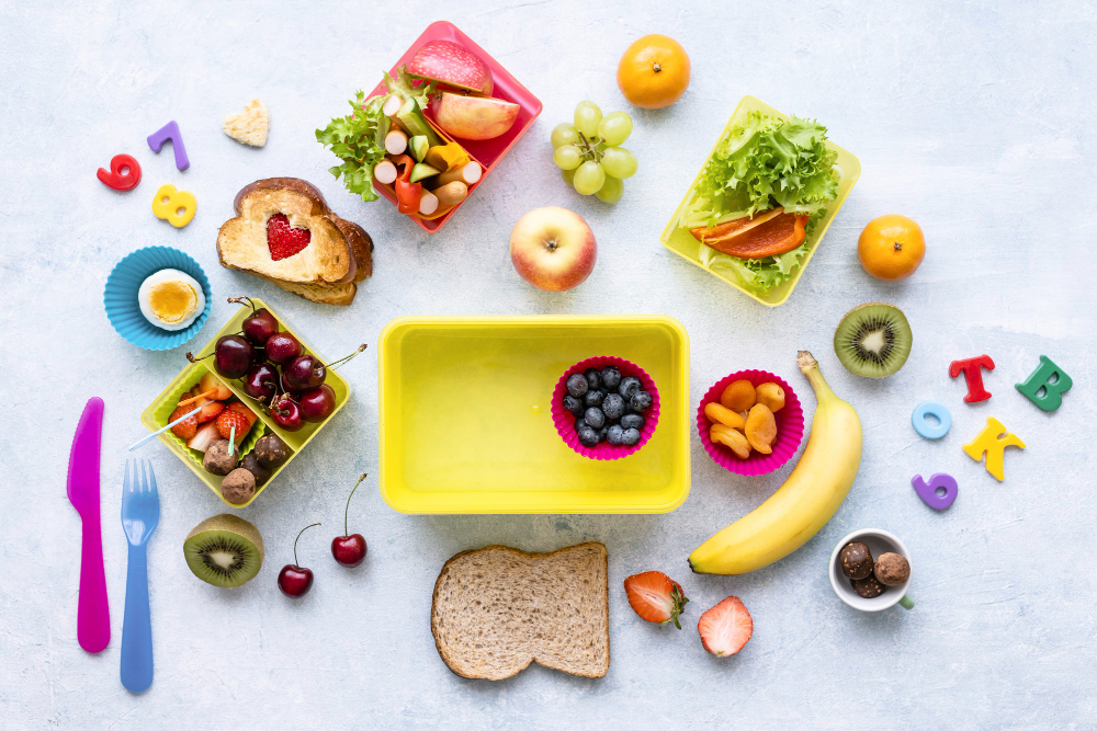 healthy lunchbox ideas for kids. Balanced Healthy Lunchbox For Kids With Fruits Vegetables And Protein